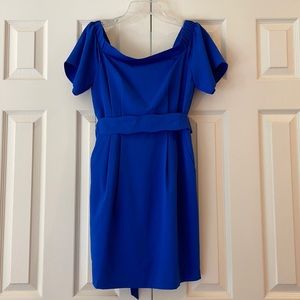 Off the shoulder belted mini dress w/pockets!